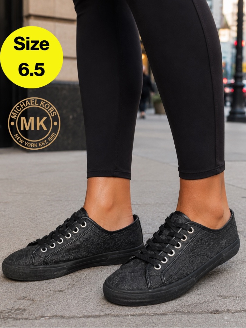 MICHAEL KORS 🖤 Black Low-Top Lace-Up Rubber Sole Sneakers (Women’s 6.5)